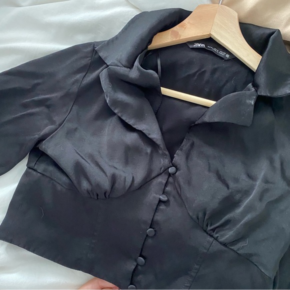 ZARA | Silk button up cropped blouse - Picture 7 of 8